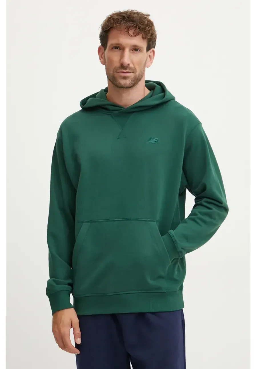 obrazek 1 New Balance bluza bawełniana męska kolor zielony z kapturem gładka MT41534NWG