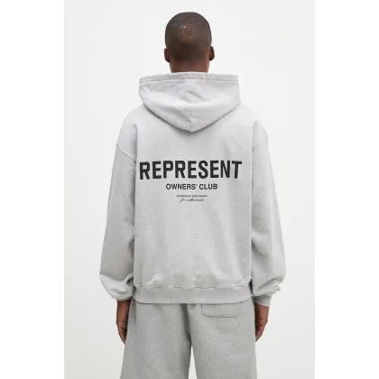 Zdjęcie Represent bluza bawełniana Represent Owners Club Zip Hoodie męska kolor szary z kapturem z nadrukiem OCM41122.158