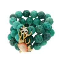 Zdjęcie Bransoletka srebrna pozłacana 18-karatowym złotem białe cyrkonie różowa emalia z masy perłowej zielony agat