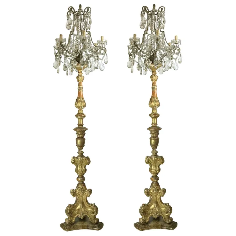 obrazek 1 Para Złotych Lamp z Kryształowymi Kandelabrami