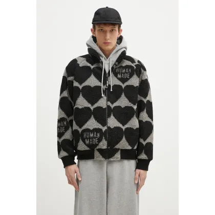 Zdjęcie Human Made kurtka Heart Fleece męska kolor czarny przejściowa oversize HM28JK040