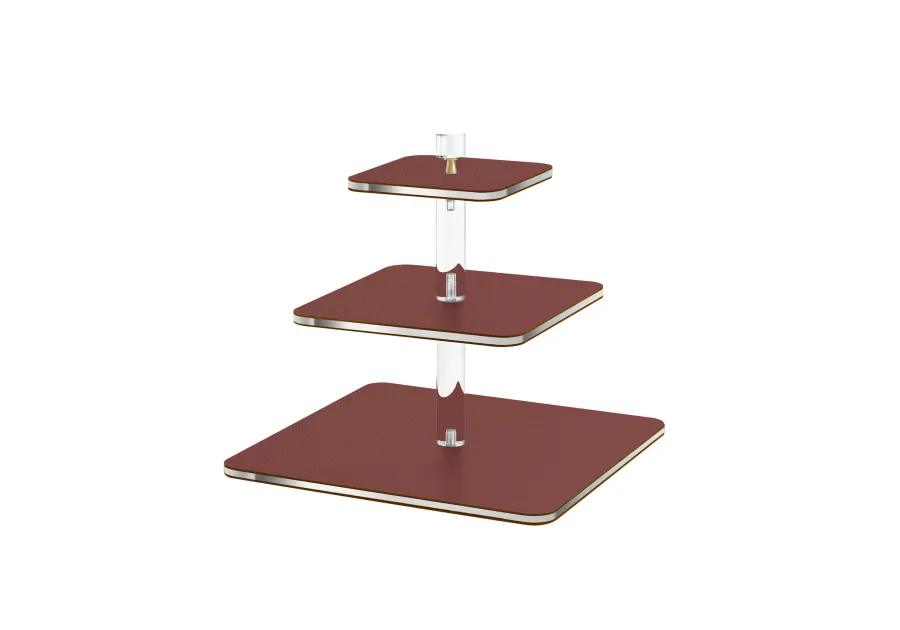 picture 1 Serving stand with burgundy leather and plexiglass elements