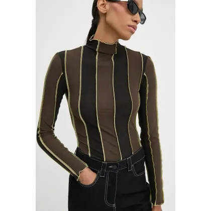 Zdjęcie Sunnei longsleeve damski kolor brązowy z półgolfem RTWWTOP003