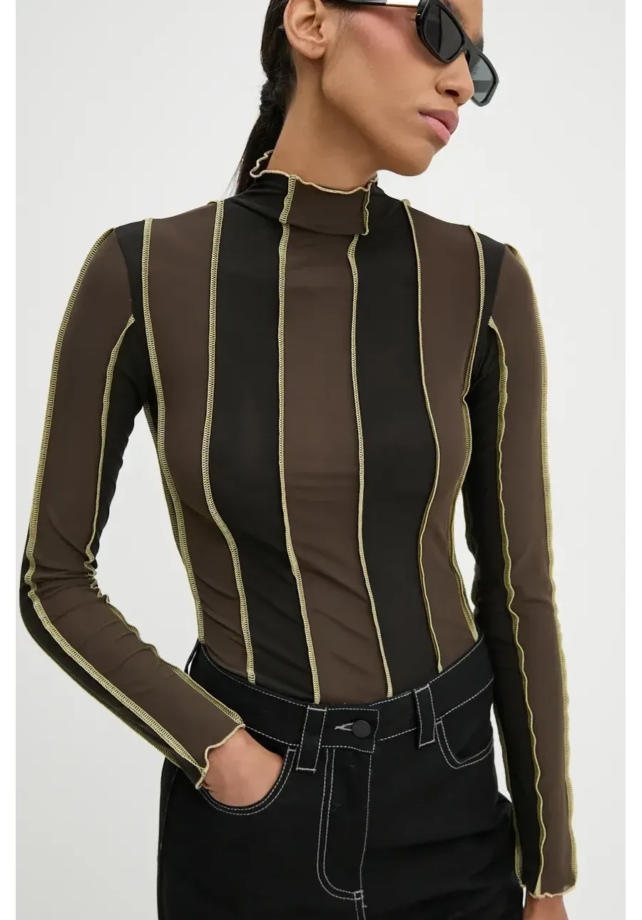 obrazek 1 Sunnei longsleeve damski kolor brązowy z półgolfem RTWWTOP003