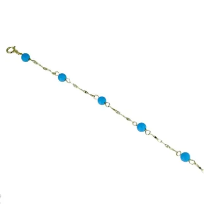 Zdjęcie Dziewczęca bransoletka z turkusowymi kulami i skręconym łańcuszkiem cm.14