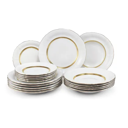 Zdjęcie Piękny 18-elementowy komplet talerzy z porcelany w stylu nowoczesnym z kolekcji Golden braid – Leander
