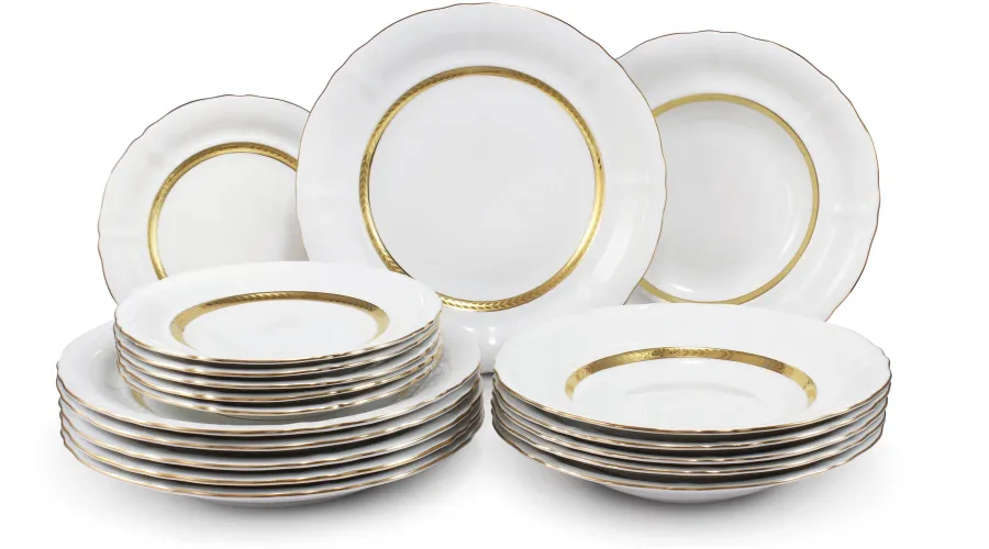 obrazek 1 Piękny 18-elementowy komplet talerzy z porcelany w stylu nowoczesnym z kolekcji Golden braid – Leander