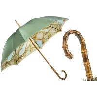Zdjęcie Elegancki parasol damski w zielonkawym kolorze z bambusową rączką - Pasotti