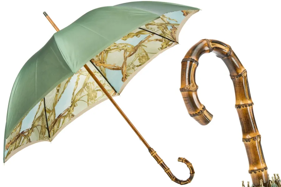 obrazek 1 Elegancki parasol damski w zielonkawym kolorze z bambusową rączką - Pasotti