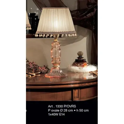 Picture Amber Murano glass lamp with a pink floral lampshade - Il Paralume Marina