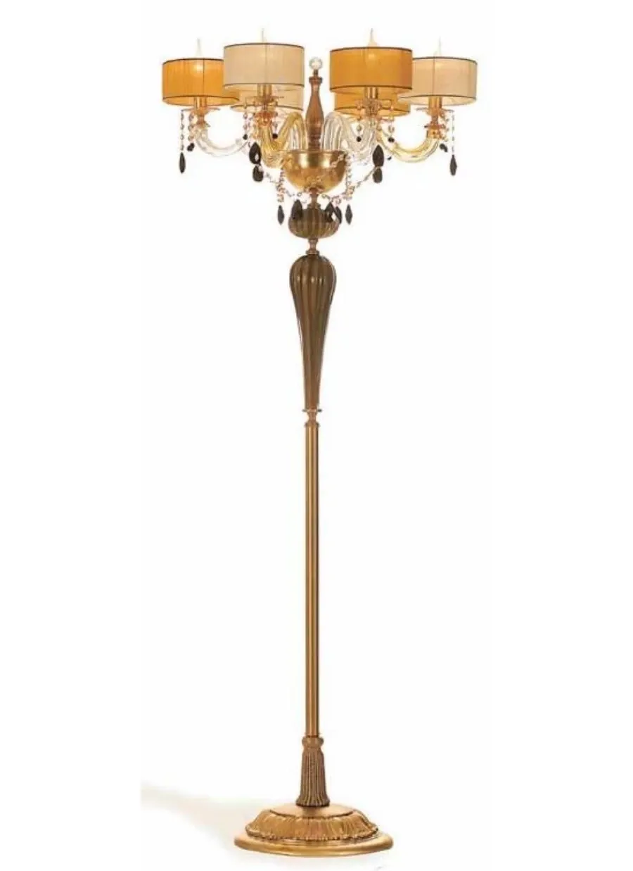 obrazek 1 Lampa podłogowa z sześcioma ramionami, cylindrycznymi kloszami z perforowanymi miseczkami i bursztynowymi wisiorkami Swarovski – Il Paralume Marina
