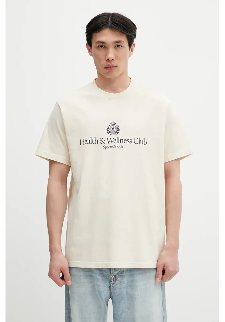 obrazek 1 Sporty & Rich t-shirt bawełniany H&W Crest kolor beżowy z nadrukiem TO043606241CR01