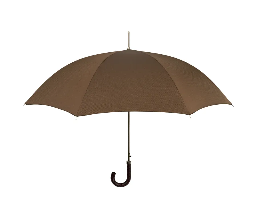 obrazek 1 Luksusowy parasol męski Ø110xL95 cm w kolorze czekoladowym ze skórzaną rączką