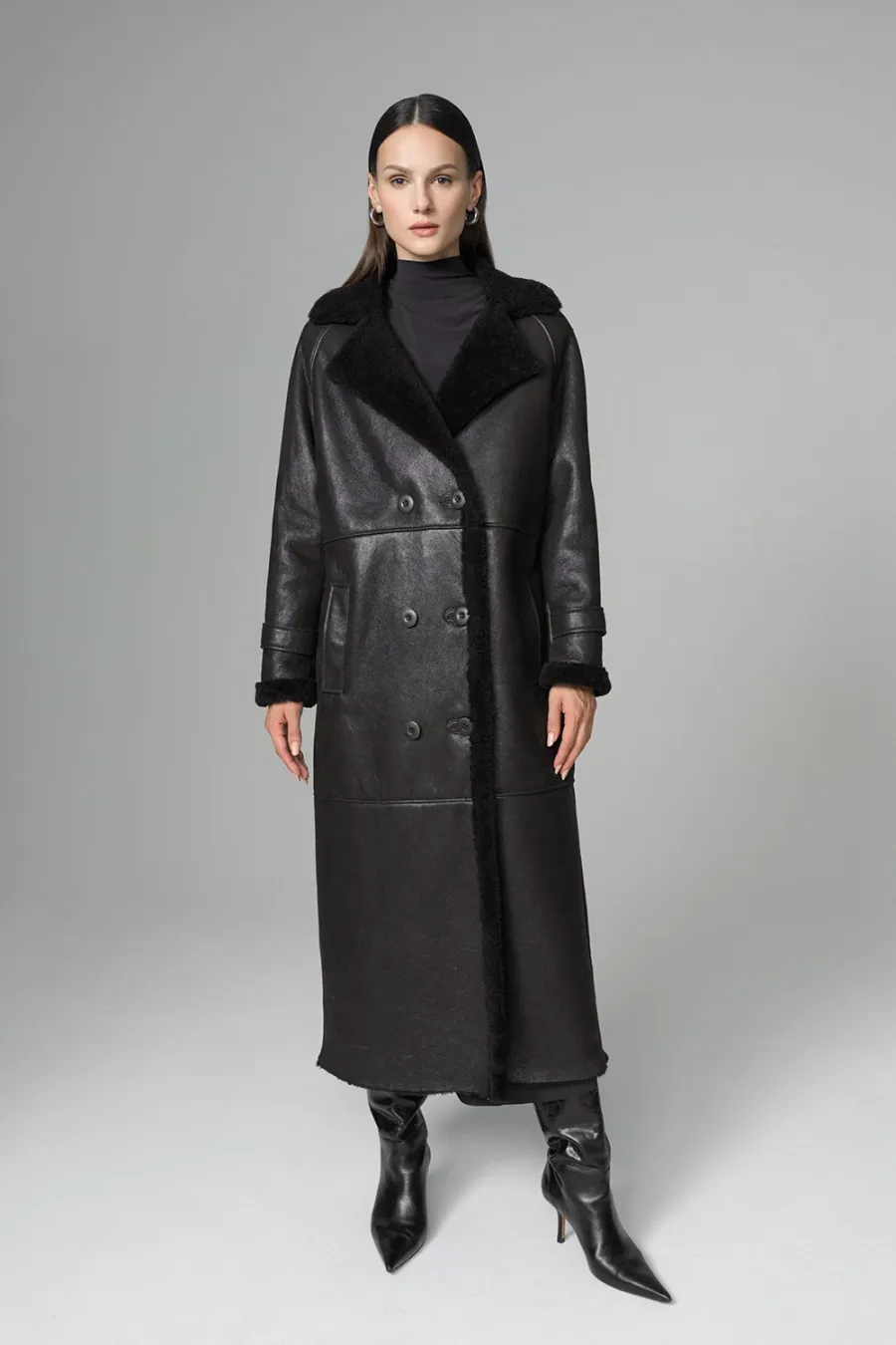 obrazek 6 Luksusowy oversize'owy płaszcz z owczej skóry