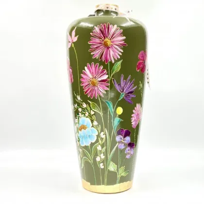 Zdjęcie Wspaniały wysoki, wąski, ciemnozielony wazon - piękna ozdoba na upominek