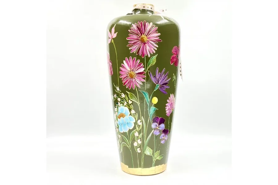 obrazek 1 Wspaniały wysoki, wąski, ciemnozielony wazon - piękna ozdoba na upominek