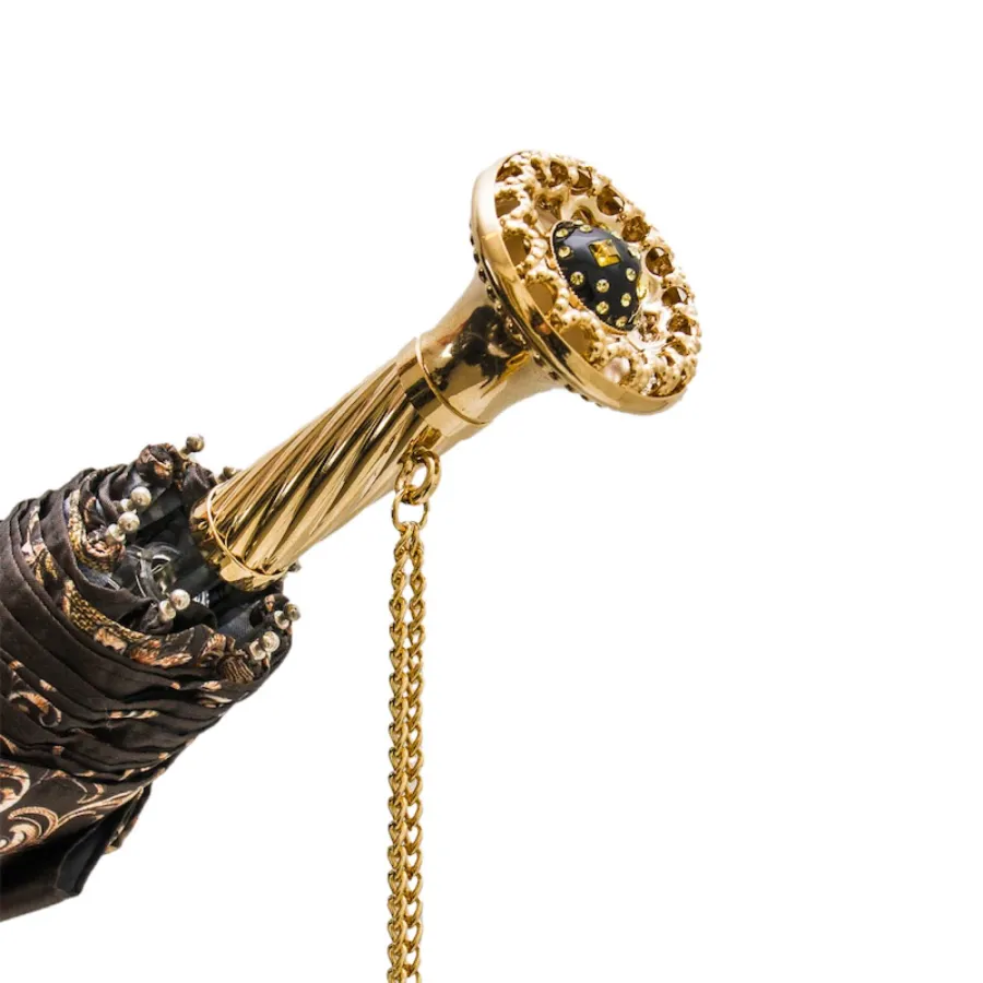 obrazek 4 Stylowy brązowy parasol damski zdobiony motywem skóry leoparda – Pasotti