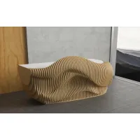 Picture Designer reception counter made of plywood