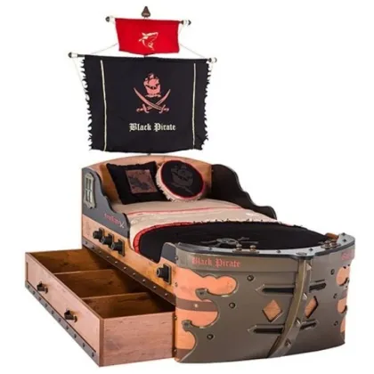 Zdjęcie Niebanalne łóżko w kształcie statku pirackiego z masztem - Cilek