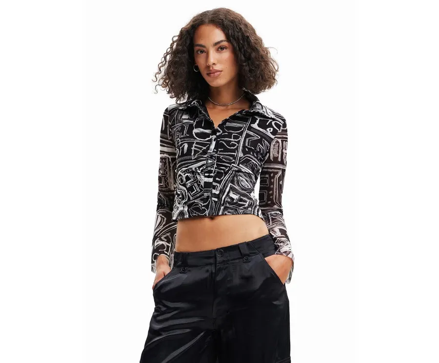 obrazek 1 Desigual Koszula Lettering 23SWTKBZ Czarny Slim Fit