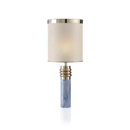 Zdjęcie Stylowa lampa stołowa z niebieskiego marmuru Azul Macauba i złoconych mosiężnych pierścieni - Il Paralume Marina
