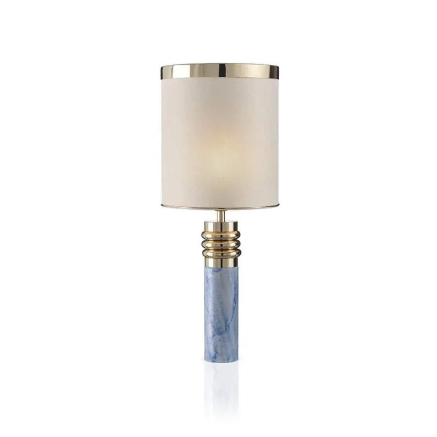 obrazek 1 Stylowa lampa stołowa z niebieskiego marmuru Azul Macauba i złoconych mosiężnych pierścieni - Il Paralume Marina