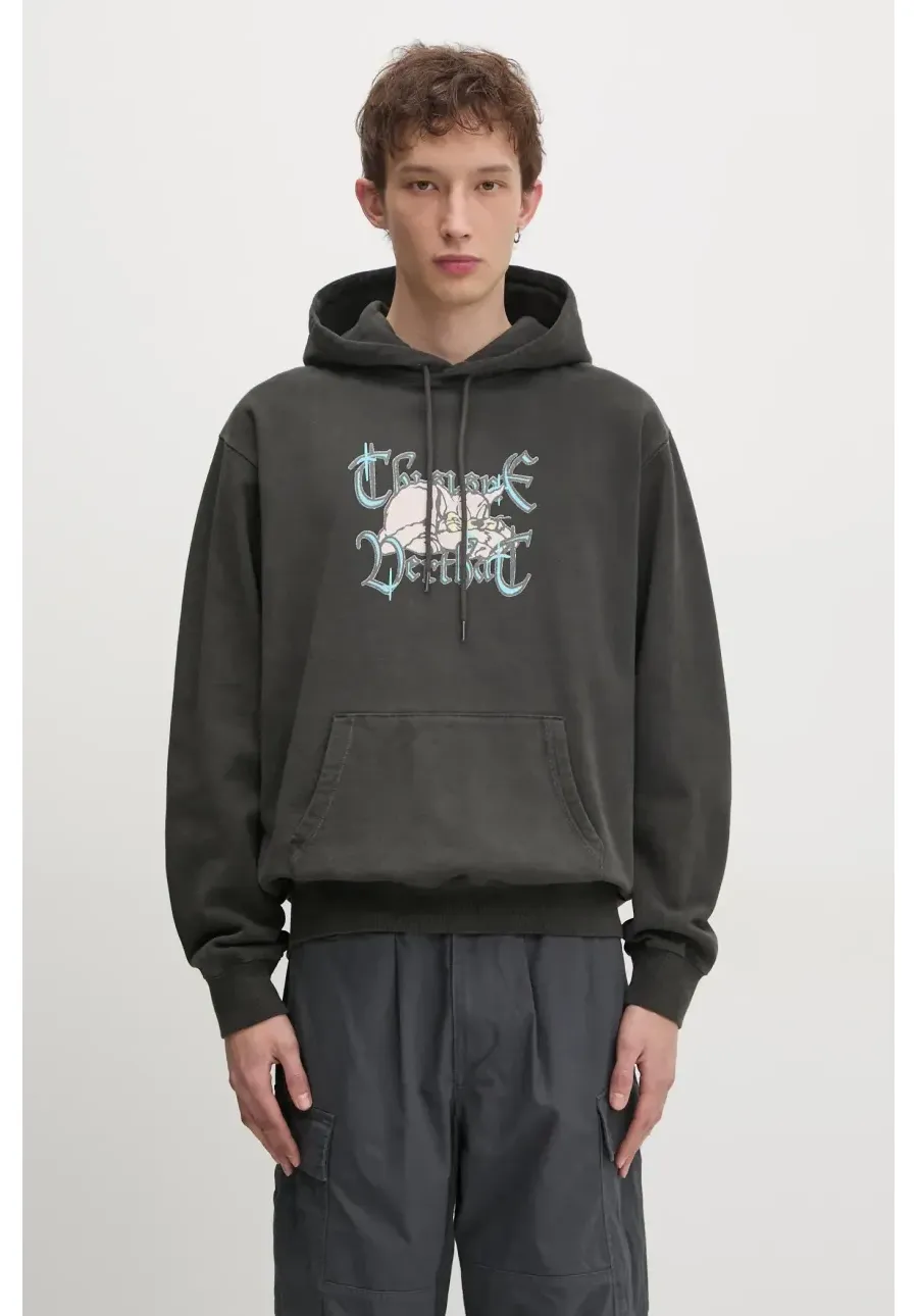 obrazek 1 thisisneverthat bluza bawełniana Sleepy Cat Hoodie męska kolor szary z kapturem z nadrukiem TN243TSWHO09