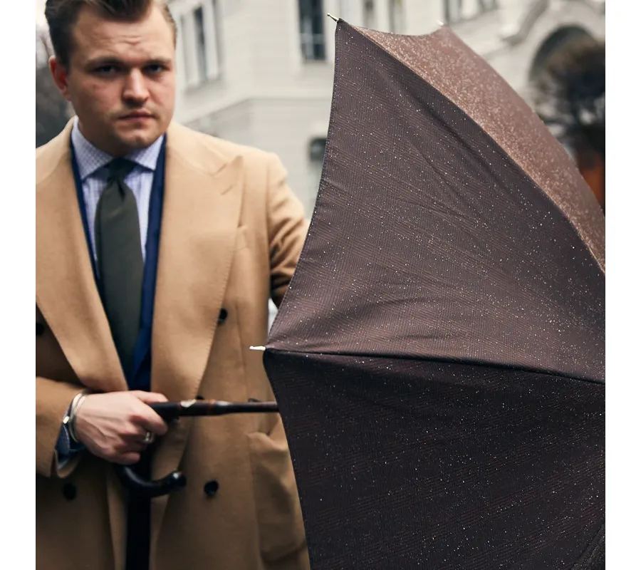 obrazek 5 Stylowy brązowy parasol męski z piękną oryginalną rączką - Pasotti