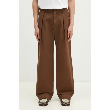 Zdjęcie Wood Wood spodnie bawełniane Fraser Pleated Chinos kolor brązowy proste 12435001.5181