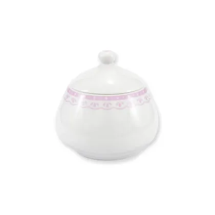 Zdjęcie Piękna czeska cukiernica z porcelany z subtelnym zdobieniem w kolorze różowym – Leander