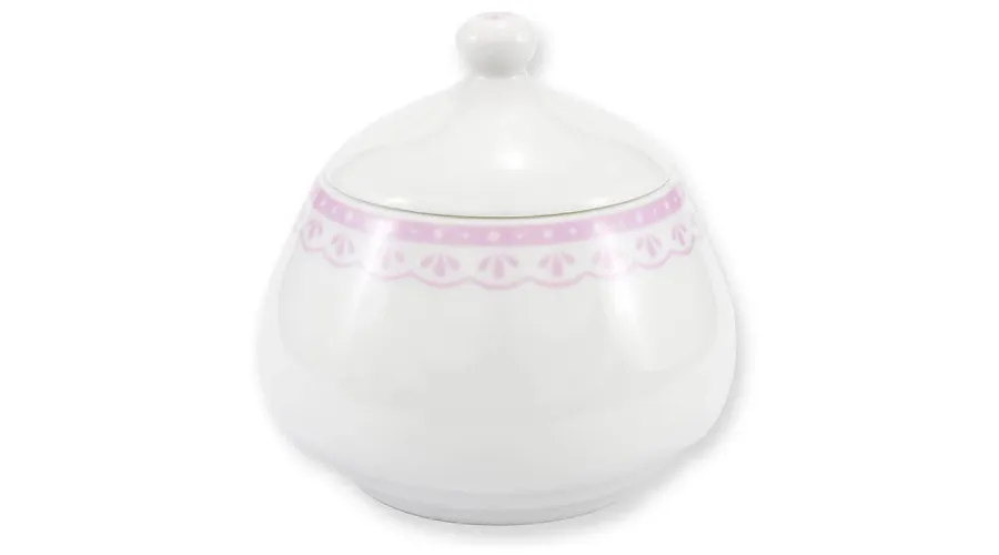 obrazek 1 Piękna czeska cukiernica z porcelany z subtelnym zdobieniem w kolorze różowym – Leander
