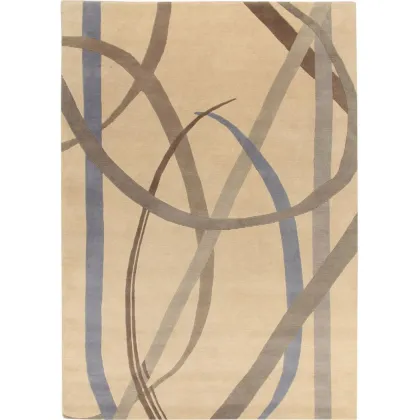 Zdjęcie Kremowy dywan zdobiony brązowymi i niebieskimi liniami
