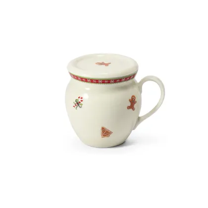 Zdjęcie Wyjątkowy kubek Buclak z pokrywką z porcelany zdobiony delikatnym świątecznym motywem – Leander