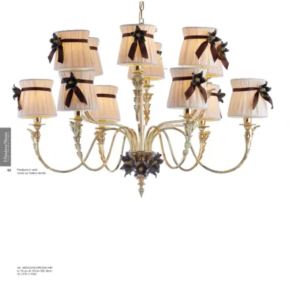 Zdjęcie Wyjątkowy żyrandol z 12 lampami z mosiądzu odlewanego z czarno-złotymi kwiatami ze szkła Murano - Il Paralume Marina