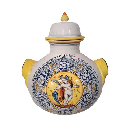 Picture Italian ceramic vase with a reproduction of an antique decoration in an original shape