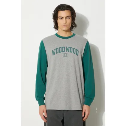 Zdjęcie Wood Wood longsleeve bawełniany Mark IVY Longsleeve kolor szary z nadrukiem 12135401.2489-WHITE