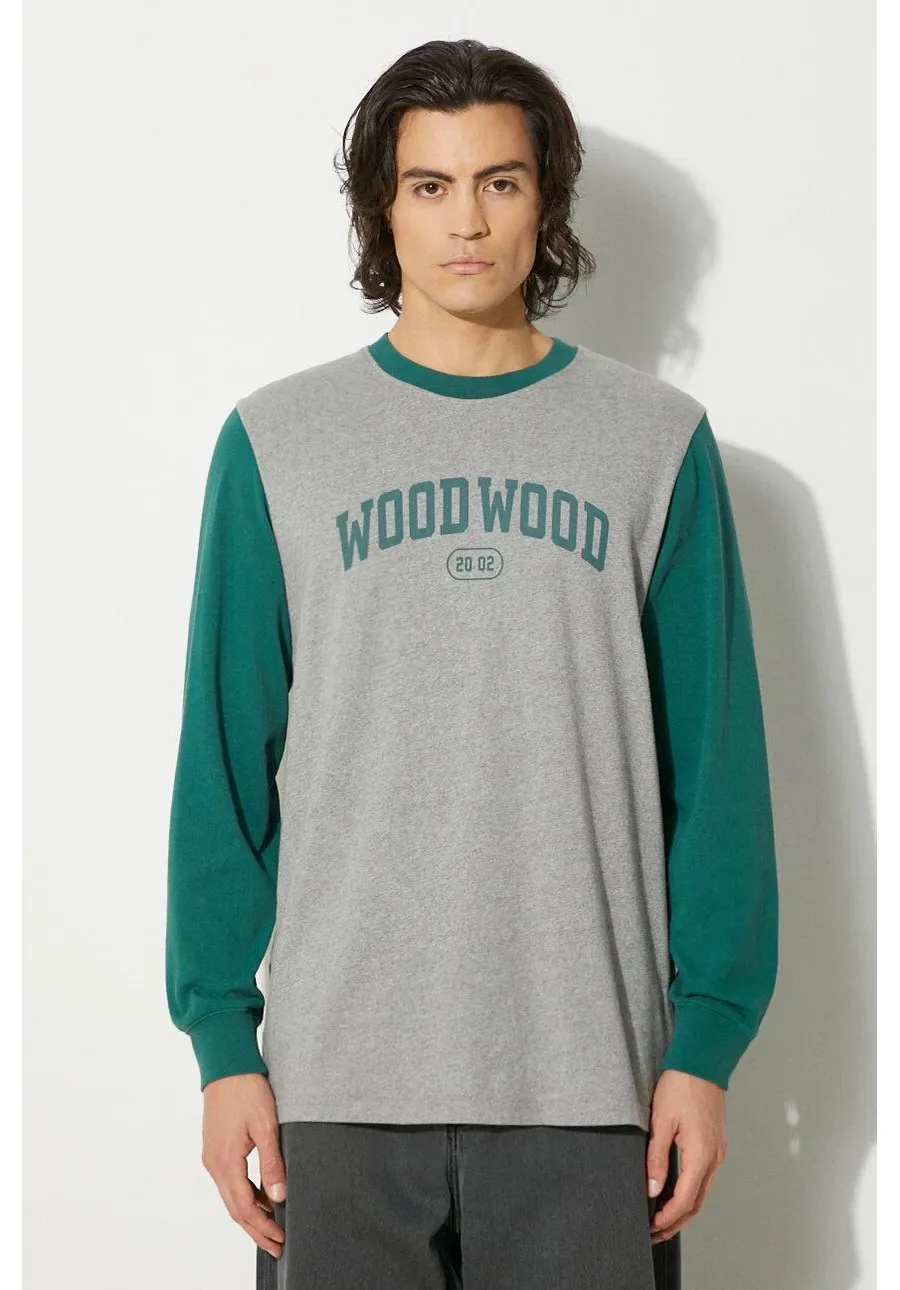 obrazek 1 Wood Wood longsleeve bawełniany Mark IVY Longsleeve kolor szary z nadrukiem 12135401.2489-WHITE