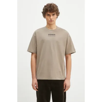 Zdjęcie Napapijri t-shirt bawełniany S-Premium Ss męski kolor beżowy z aplikacją NP0A4I6QN1K1
