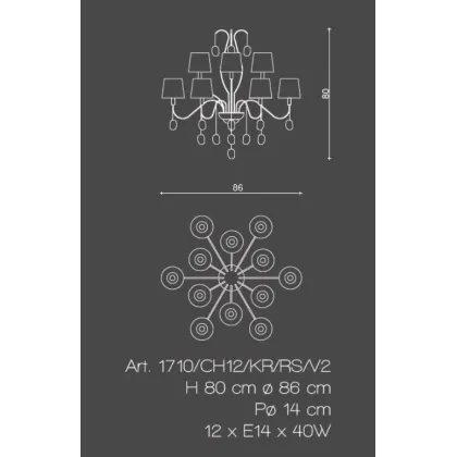 Zdjęcie Wyjątkowy żyrandol z 12 światłami w chromowanych mosiężnych wstążkach z białymi abażurami - Il Paralume Marina