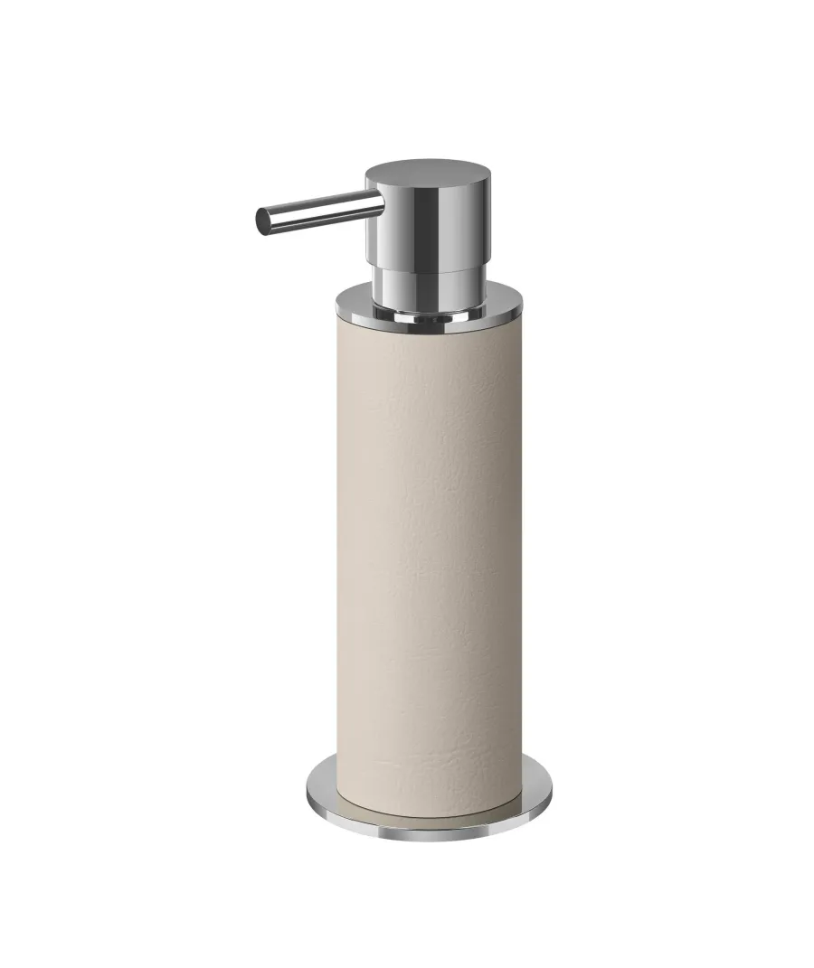 obrazek 1 Elegancki dozownik Ø7xH19 cm w kolorze waniliowym z chromowanym wykończeniem