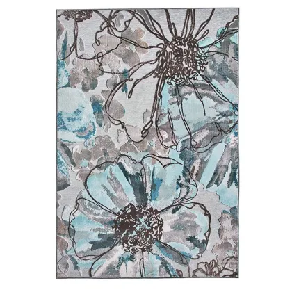 Picture Light blue Genova floral rug