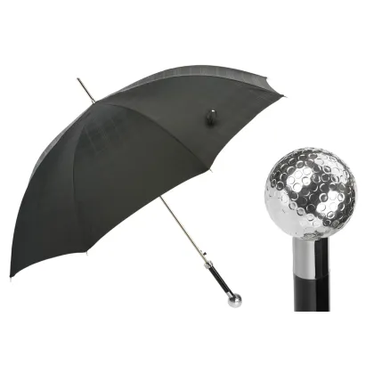 Picture Stylish black men's umbrella with a golf ball-shaped handle - Pasotti