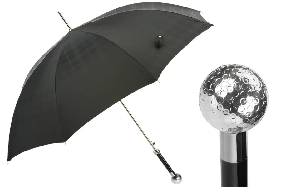 obrazek 1 Stylowy czarny parasol męski z rączką w kształcie piłki golfowej - Pasotti