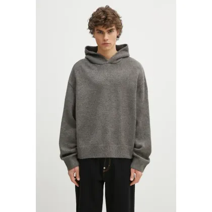 Zdjęcie MKI MIYUKI ZOKU sweter z domieszką wełny Mohair Blend Knit Hoody męski kolor szary ciepły MOHAIR.BLEND.KNIT.HO.BR