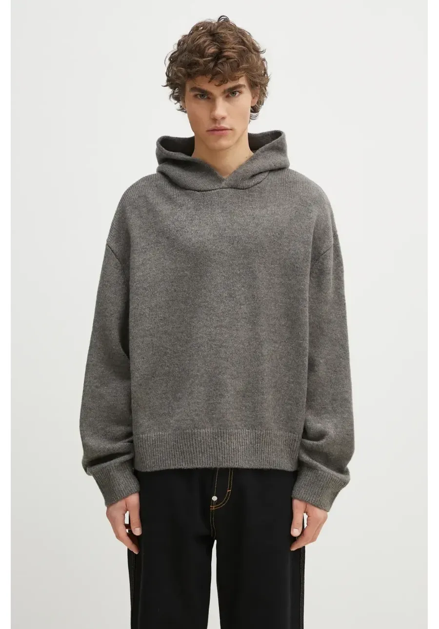 obrazek 1 MKI MIYUKI ZOKU sweter z domieszką wełny Mohair Blend Knit Hoody męski kolor szary ciepły MOHAIR.BLEND.KNIT.HO.BR