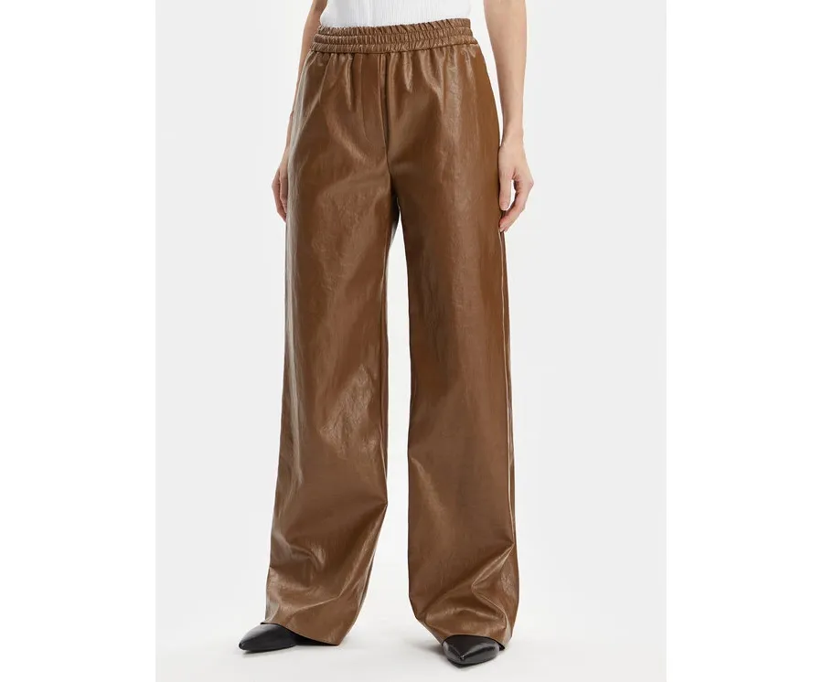 obrazek 1 Max Mara Leisure Spodnie z imitacji skóry Brezza 2415131141 Brązowy Wide Leg