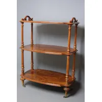 Zdjęcie Dobra jakość, wiktoriański orzech - antyczny, trzypoziomowy regał na kółkach