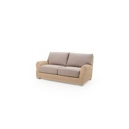 Picture A two-seater sofa with a beech wood structure and hand-woven natural wicker