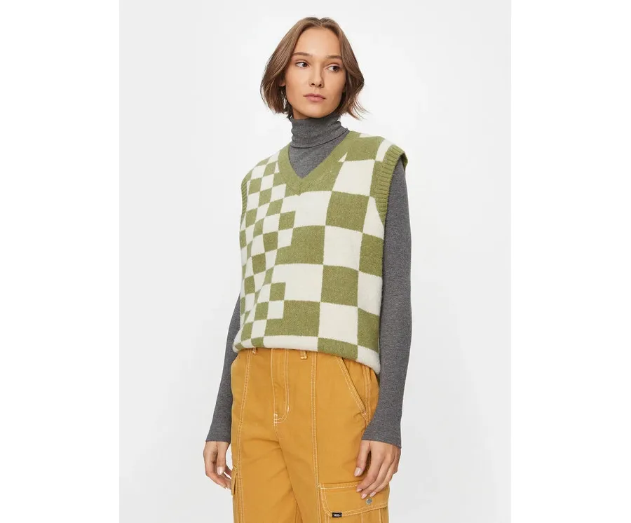 obrazek 1 Vans Sweter Courtyard Checker Sweater Vest VN000F6WBD41 Zielony Regular Fit