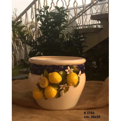 Picture Italian ceramic flower pot with lemon decorations